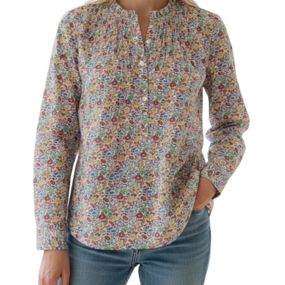 J.Crew Liberty Fabric Floral Ditsy Pintuck Ruffle Blouse Womens 8 Multicolored